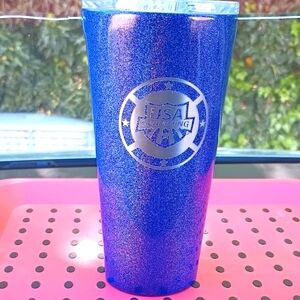 Blue  Corkcicle Glitter Tumbler with USA Swimming Logo